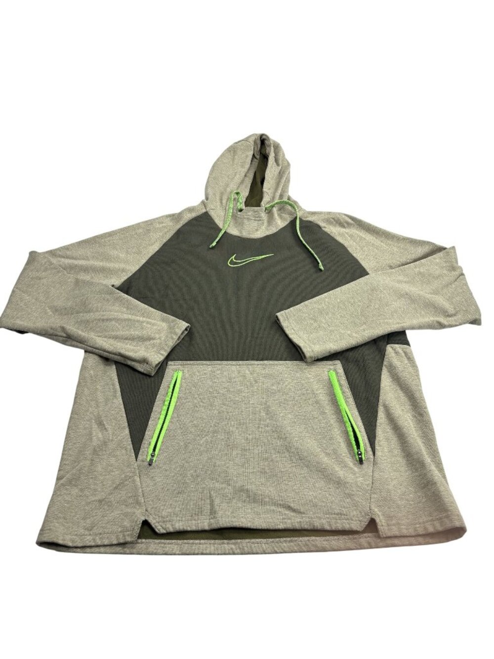 Nike Therma-Fit Gray & Green XL Hoodie With Zipper Pockets Made In Thailand Poly